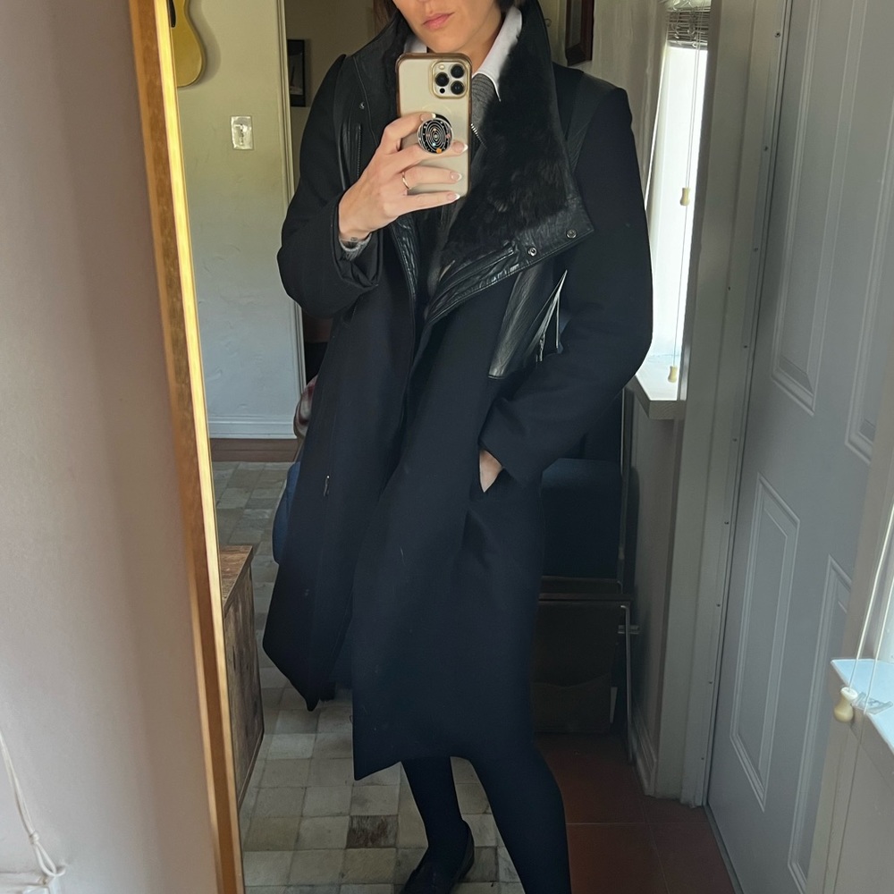 HELMUT LANG Wool coat with partial fur lining